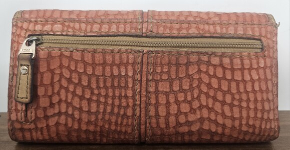 Fossil Trifold Wallet Coral Tan Snake Embossed Leather Card Organizer - Picture 2 of 10